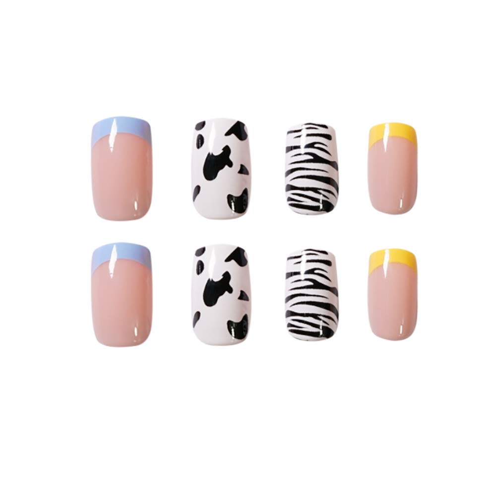 Square Press on Nails, 24Pcs Cute Fake Nails Glossy Acrylic False Nails with Design for Women and Girls