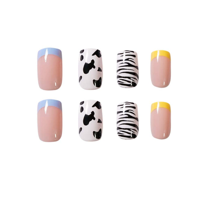 Square Press on Nails, 24Pcs Cute Fake Nails Glossy Acrylic False Nails with Design for Women and Girls