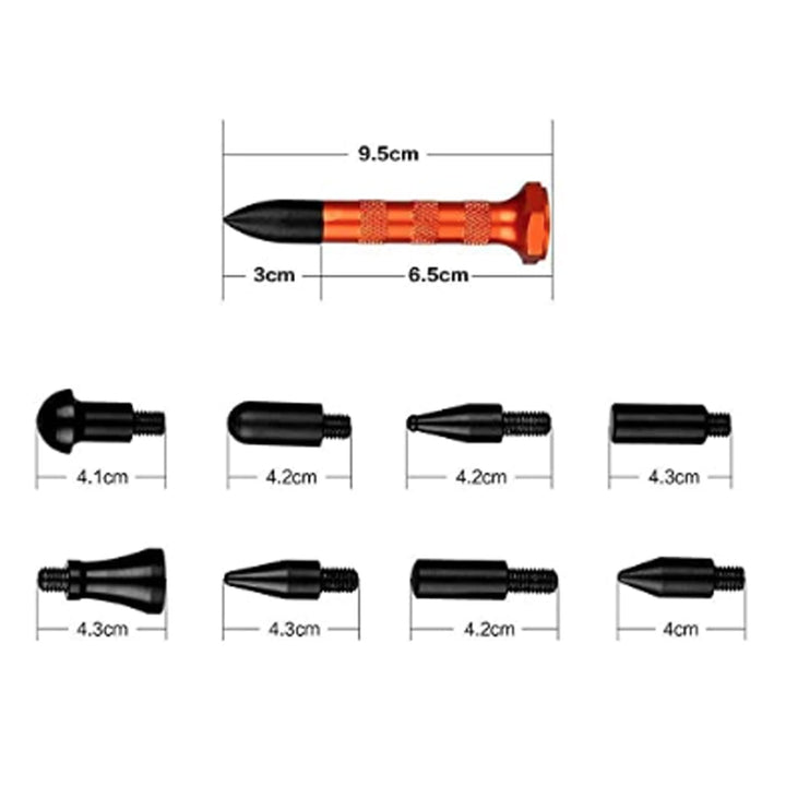 10Pcs Dent Repair Tool Kits Paintless Dent Removal Tap Down Tools Dent Rubber Hammer with 9 different shaped hammer heads for DIY dent repair on cars