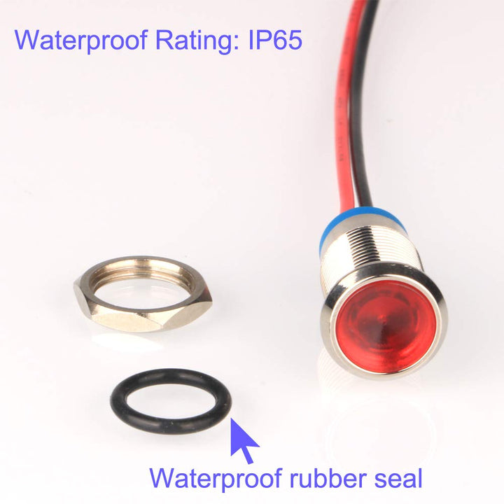 5pcs 10mm AC/DC 12-24V LED Metal Indicator Light Waterproof Signal Lamp Pilot Dash Directional Car Truck Boat with Wire