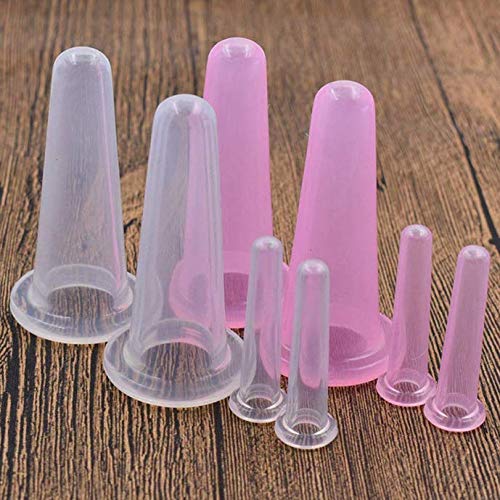 4Pcs Cupping Facial Set for Face and Eye Cupping Massage, Facial Cupping Set Silicone Cups with Exfoliating Brush for Face Neck Skin (2 Small&2 Large, Pink)