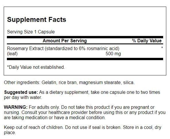 Swanson Rosemary Extract 500 Milligrams 60 Capsules