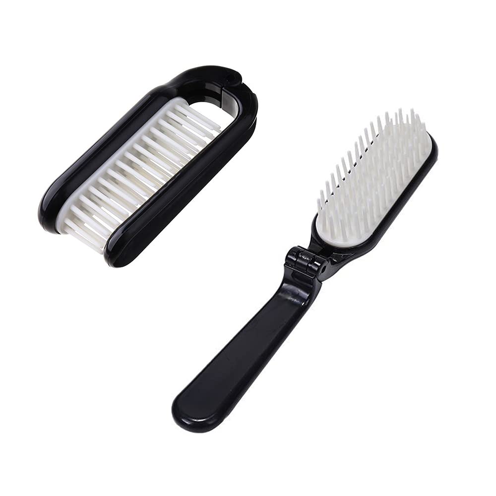 2 PCS Folding Hair Combs Hair Brush Compact Pocket Size Travel Purse Locker (Black,Grey)
