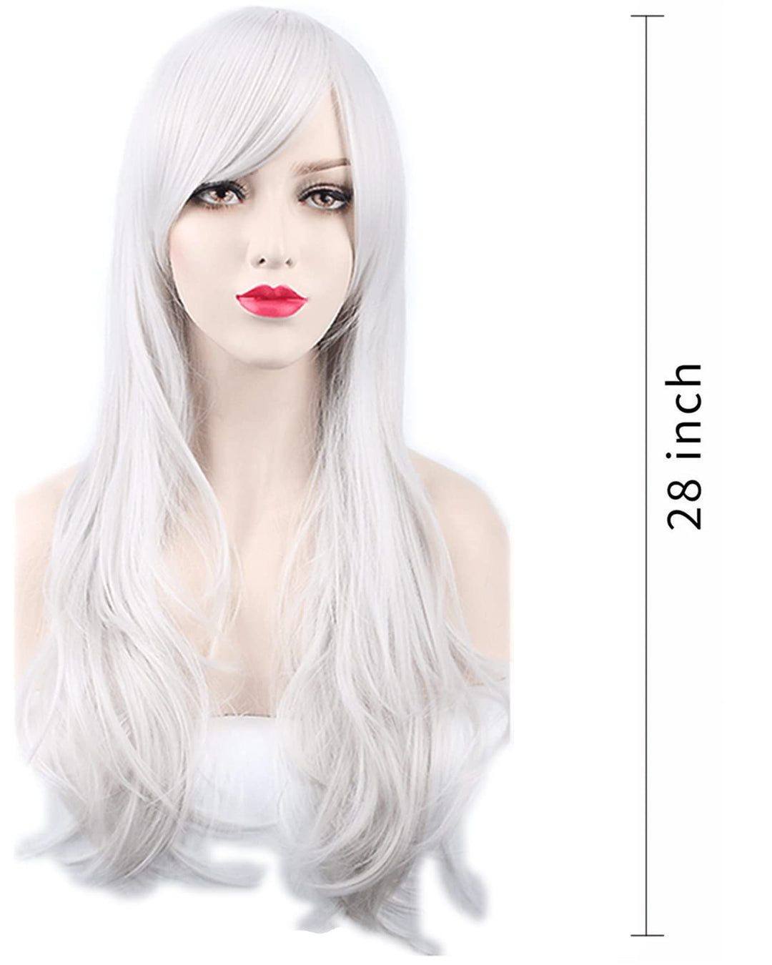 Wigs 28 Long Wavy Hair Heat Resistant Cosplay Wig for Women (Silver Grey)