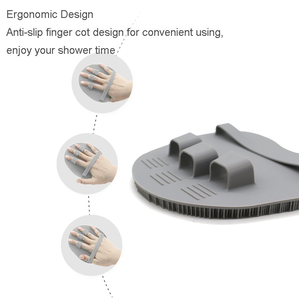 Silicone Body Cleansing Brush Shower Scrubber Bath Exfoliating Glove SPA Massage Soft Bristles, for Sensitive and all Kind Skins (Gray)