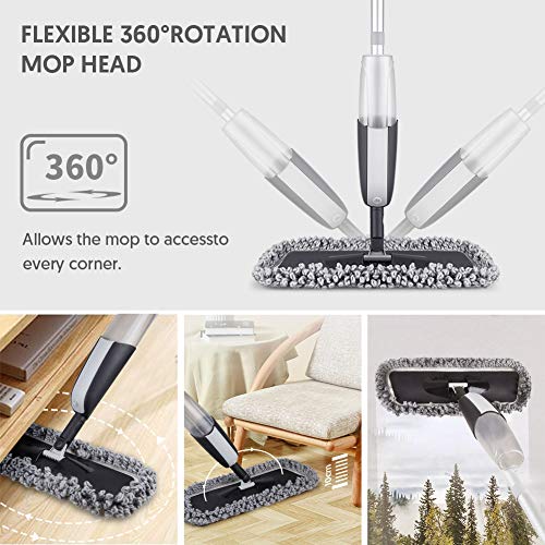 Microfiber Spray Mop for Floor Cleaning - Floor Mop Dry Wet Mop for Hardwood Laminate Tile Wood Floor Cleaning Kitchen Dust Mop with 3 Washable Pads 1 Refillable Bottle 1 Scraper