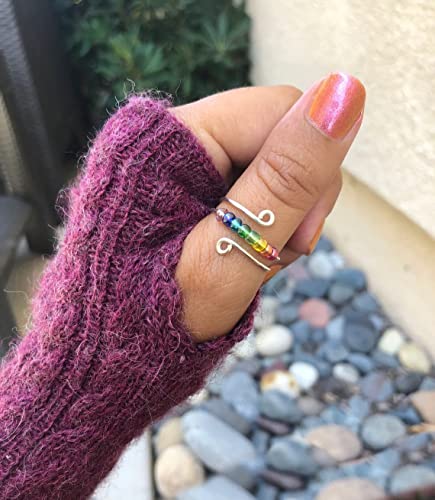 Usoway To My Daughter Fidget Ring for Anxiety, Fidget Rings for Anxiety for Women, Adjustable Stacking Anxiety Relief Rainbow Fidget Ring Jewelry Gifts (Rainbow)1