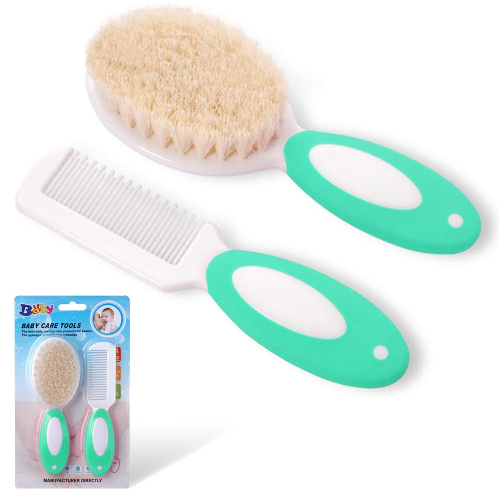 Baby Hair Brush for Newborns & Toddlers | Natural Soft Goat Bristles | Ideal for Cradle Cap | Perfect Baby Registry Gift (Green)