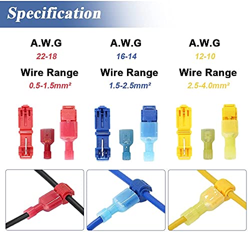 T-Tap Wire Connector, 60Pcs(30 Pairs) Self-Stripping Electrical T Tap Wire Connectors Quick Splice Spade Wire Crimp Terminal Kit with Nylon Fully Insulated Male Quick Disconnect