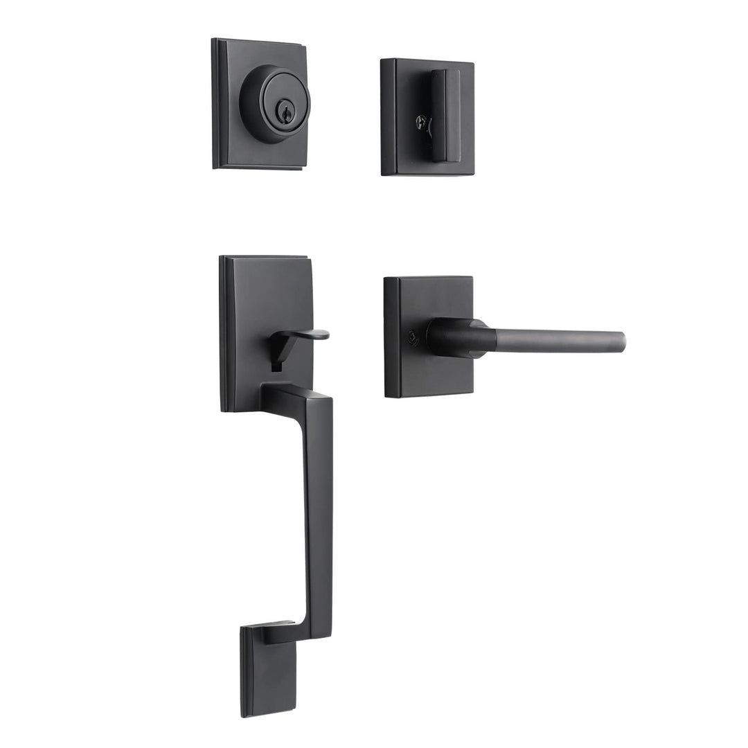 Front Door Lock Set Black Door Handle Front Door Handle Sets with Deadbolt Entry Door Locksets Single Cylinder HandleSet with Straight Handle Lower Half Grip Matte Black Front Door Handle