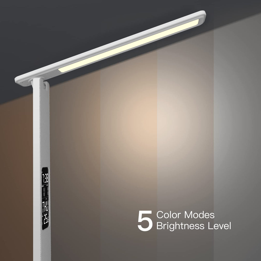 Desk Light, LED Desk Lamp with Wireless Charger Desk Light for Home Office Dimmable Eye-Protecting Desk Light with Night Light Digital Alarm Clock Temperature Black