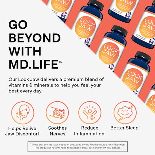 MD.Life Lock Jaw Assistance - for Ongoing TMJ - Help Provide Lock Jaw Assistance TMJ Double Strength Formula - 60 Vegan Capsules Designed for Lock jaw