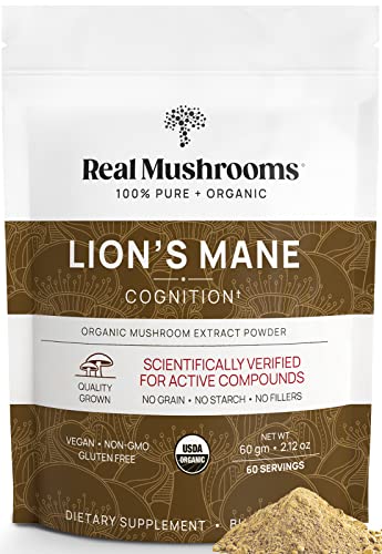 Lion’s Mane Powder - Organic Lions Mane Mushroom Extract for Cognitive Function &amp; Immune Support - Brain Supplements for Memory and Focus - Vegan Mushroom Supplement, 60 Servings