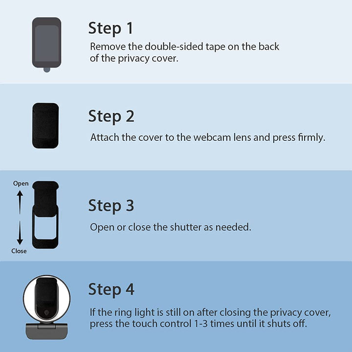 N680E 1080P Webcam with Ring Light, Privacy Cover and Dual Microphone, Advanced Auto-Focus, Adjustable Brightness, Streaming Web Camera for Zoom Skype Facetime, PC Mac Laptop Desktop