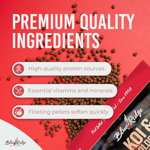 Blue Ridge Koi Fish Food 5lb - Koi Food 3/16” Large Growth Formula, Goldfish Food, Premium Fish Food for Ponds, Ponds Fish Food, Koi Food Fall and Winter Fish Food, Floating Pond Pellets