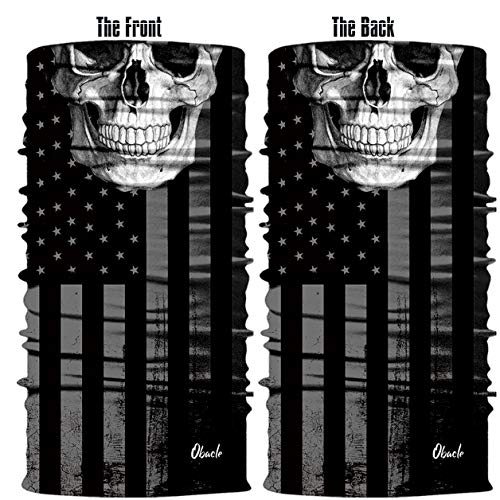 Skull Face Mask Sun UV Dust Wind Protection Tube Mask Seamless Bandana Skeleton Face Mask for Men Women Bike Riding Motorcycle Cycling Biker Outdoor Festival (Black Gray Skull White Face Flag)
