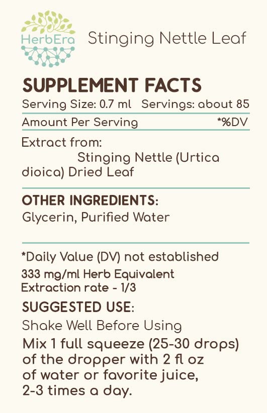 Stinging Nettle Leaf B60 Alcohol-Free Herbal Extract Tincture, Concentrated Liquid Drops Natural Stinging Nettle (Urtica Dioica) Dried Leaf (2 fl oz)