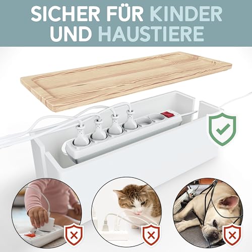 | Wood Cable Management Box White [Set of Two] Large &amp; Medium Cord Organizer Box Set to Hide Wires &amp; Power Strips | Cable Storage Box | TV, Desk, Computer, Router Cord Organization