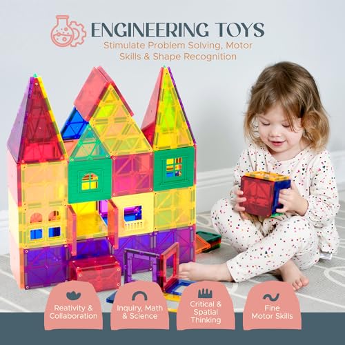 Playmags 100-Piece Magnetic Tiles Building Blocks Set, 