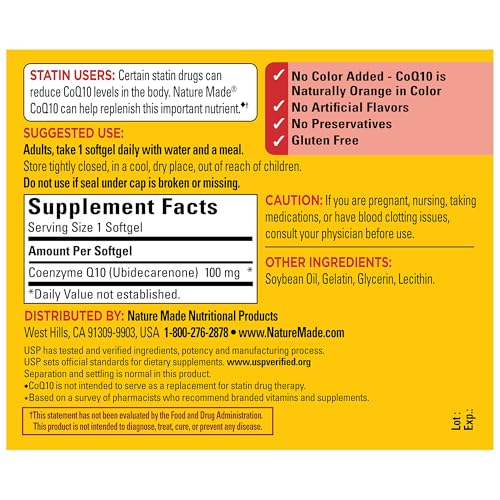CoQ10 100mg, Dietary Supplement for Heart Health Support, 120 Softgels, 120 Day Supply