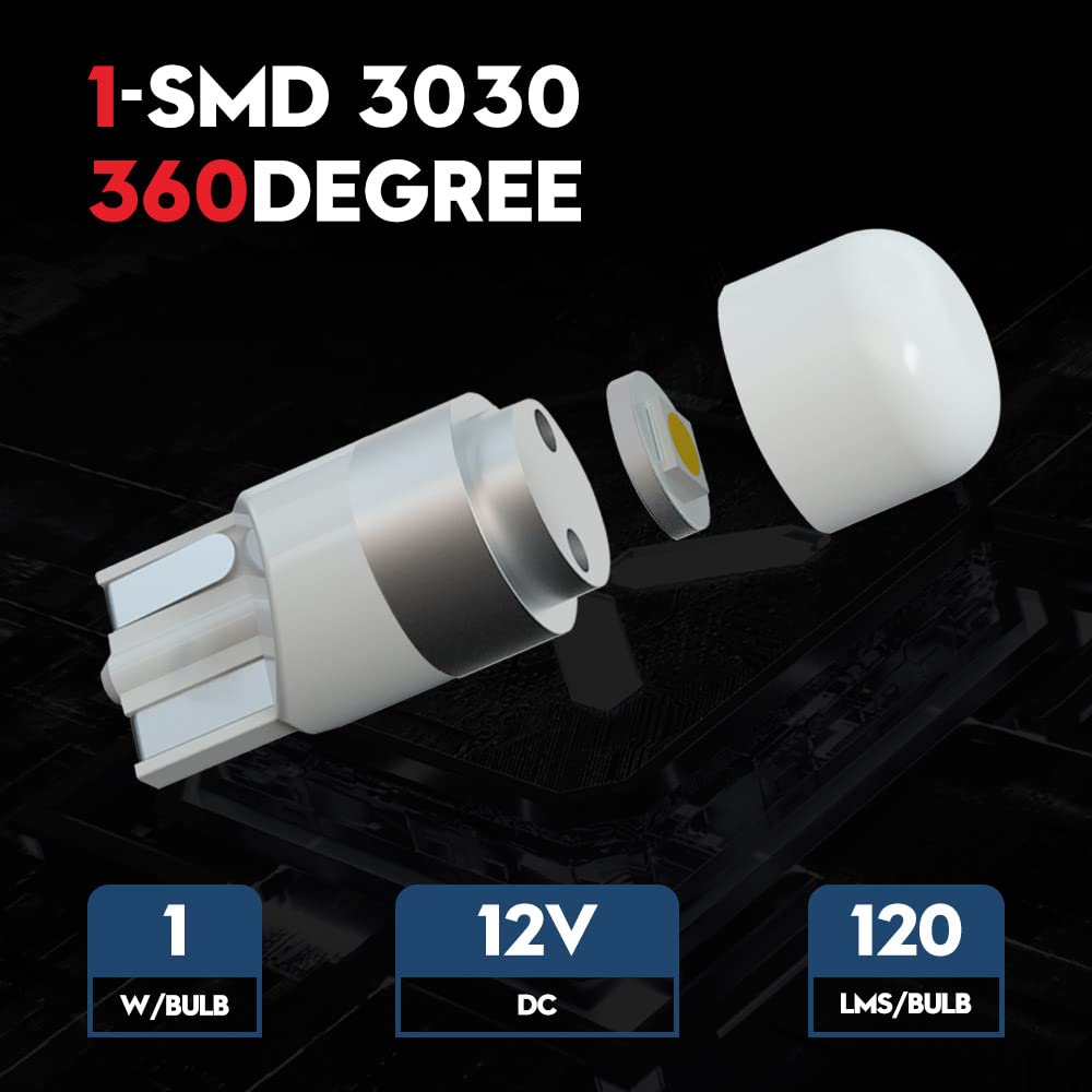 194 168 2825 W5W LED Bulb Soft Warm White 12V T10 Wedge Mini Lamp for Car Map Trunk Cargo Dashboard Panel Landscape Light Boat Marine RV Camper 906 912 921 922 Interior Dome (20 Pack)