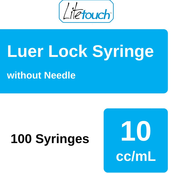 LiteTouch 10mL Luer Lock Syringe, Sterile, Individually Sealed - 100 Syringes per Box (no needle)