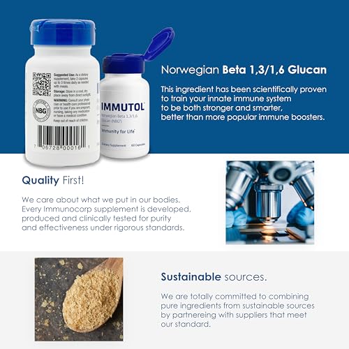 Immutol Immune Support Supplement with 750mg of Beta Glucan 1,3 1,6 - Natural Ingredients, High Potency to Boost Immunity and Overall Wellness, 60 Capsules (60)