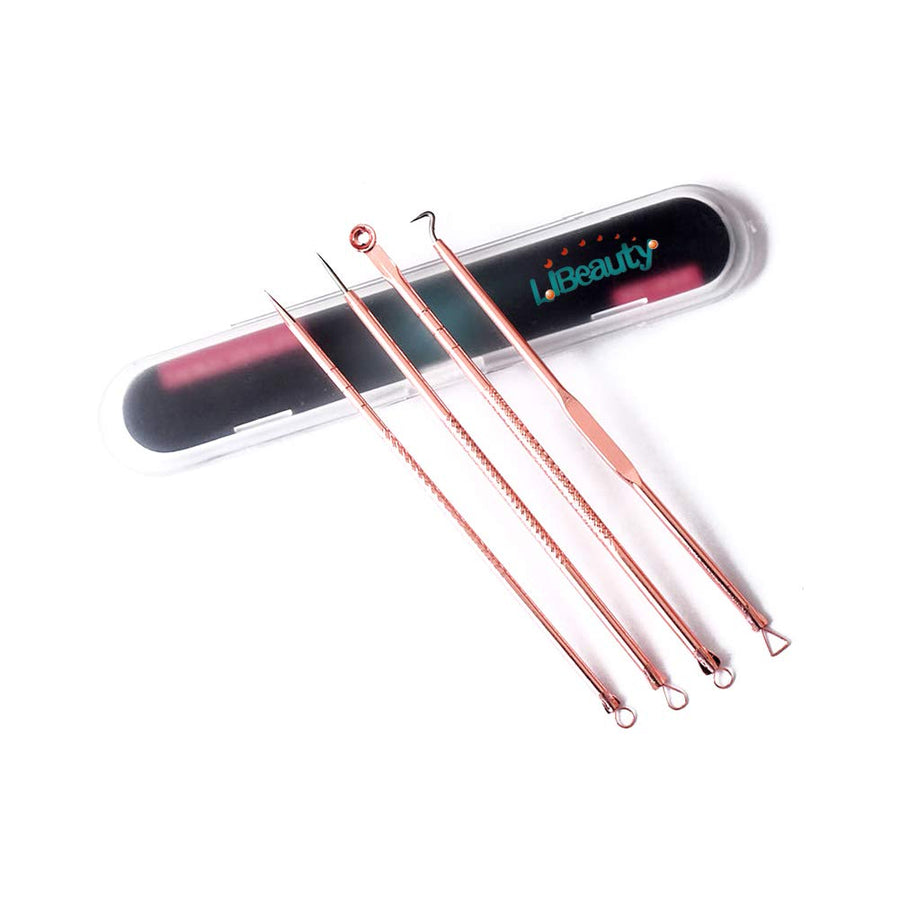 Blackhead Remover Comedone Extractor, Curved Blackhead Tweezers Kit, 4-in-1 Professional Stainless Pimple Acne Blemish Removal Tools Set (Silver)