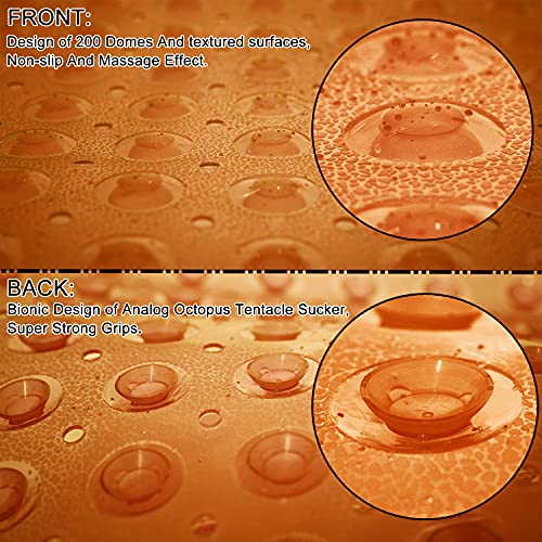 Bathtub Mats for Shower Tub Extra Long Non-Slip Bath Mat, 39 x 16 Inch Shower Mat with Drain Holes and Suction Cups, Bath Tub Mat for Bathroom with Machine Washable (Clear Brown)