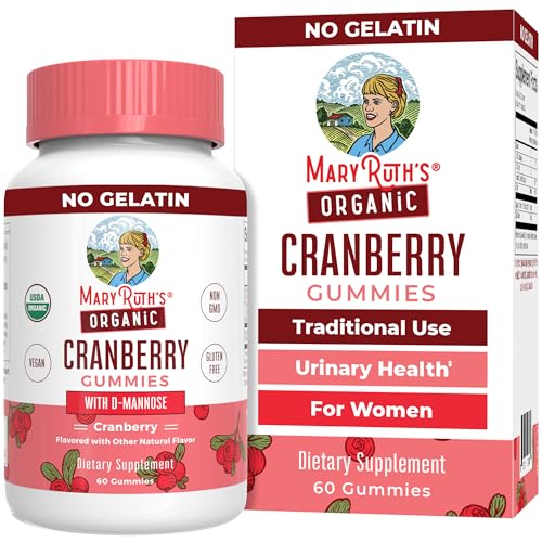 Organic Cranberry Gummies by MaryRuth&#39;s | 500mg Cranberry Supplement | Urinary Tract Health for Women | with D Mannose | Traditional Use | USDA Organic | Vegan | Non GMO | 30 Servings