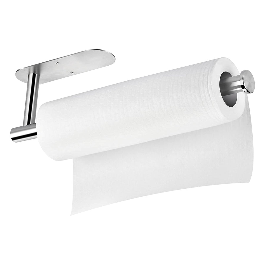 Paper Towel Holder Under Cabinet, Wall Mount Paper Towel Holder - Self Adhesive or Drilling, 13.2 inch Stainless Steel Paper Towels Rolls Rack for Kitchen, Bathroom, Silver