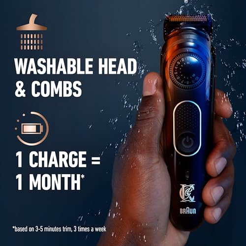 King C. Cordless Beard Trimmer for Men, Kit includes 1 Trimmer, 3 Interchangeable Combs, 1 Cleaning Brush, 1 Charger, 1 Travel Bag, BLUE