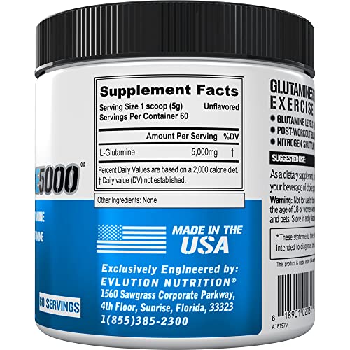 Pure Vegan L-Glutamine Powder Supplement - Nutrition Nitric Oxide Booster 5g L Glutamine Supplement for Post Workout Recovery Enhanced Pumps Gut Health Energy and Immunity - Unflavored