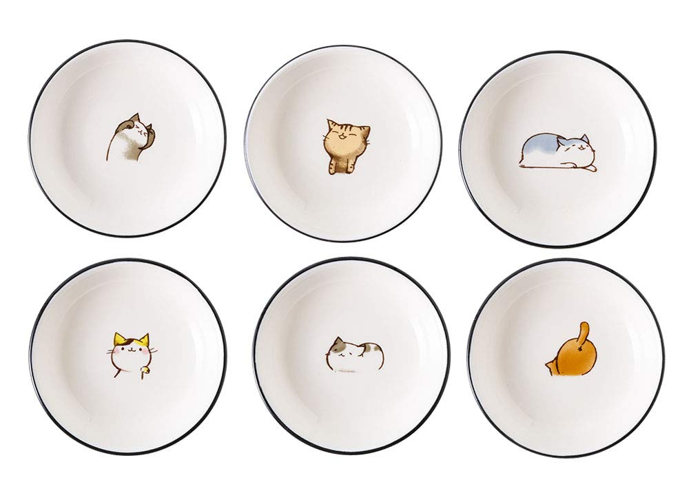 6pcs Cute Cat Multipurpose Ceramic Sauce Dish Seasoning Dishes Sushi Dipping Bowl Appetizer Plates