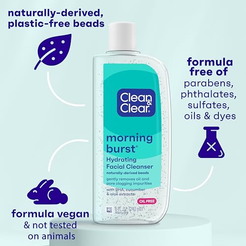 Clean &amp; Clear Morning Burst Oil-Free Hydrating Facial Cleanser with BHA, Cucumber &amp; Aloe Extracts, Face Wash Gently Removes Oil &amp; Pore Clogging Impurities, 8 fl. oz