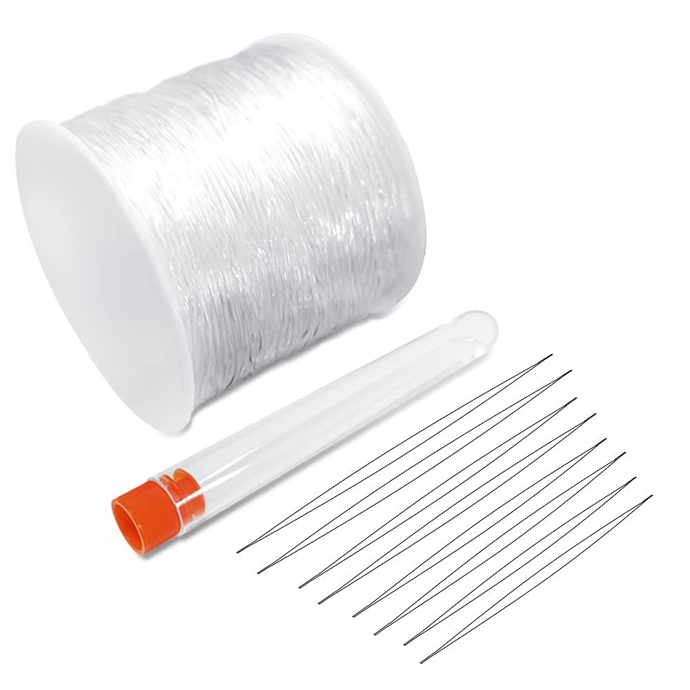 Elastic Bracelet String Cord with Beading Needles, 1 mm Clear Elastic String Stretch Cord and 8 Pieces Big Eye Beading Needles (4 Sizes)