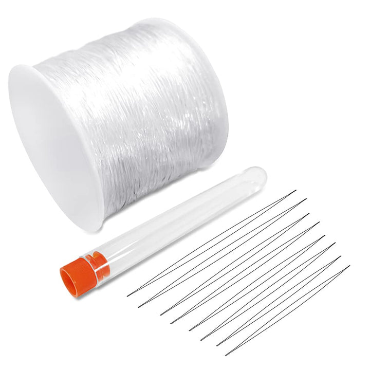 Elastic Bracelet String Cord with Beading Needles, 1 mm Clear Elastic String Stretch Cord and 8 Pieces Big Eye Beading Needles (4 Sizes)