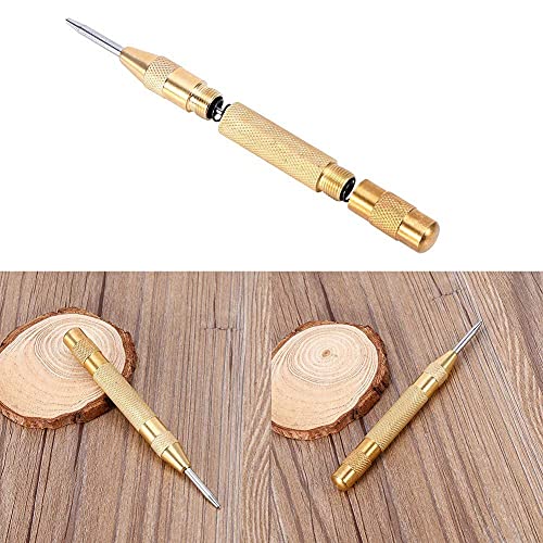 SemiAutomatic Center Punch, 5 inch Brass Spring Loaded Center Hole Punch Hand Tool with Adjustable Tension for Metal or Wood
