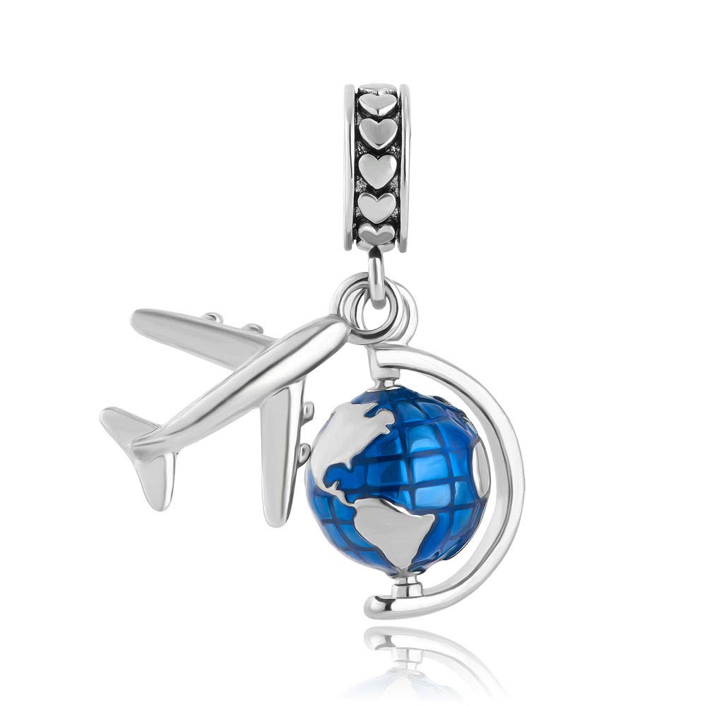 925 Silver Aircraft Travel Globe Dangle Charms Beads Pendants Fit for Pandora Bracelets Charm DIY Jewelry Gift for Women Girls