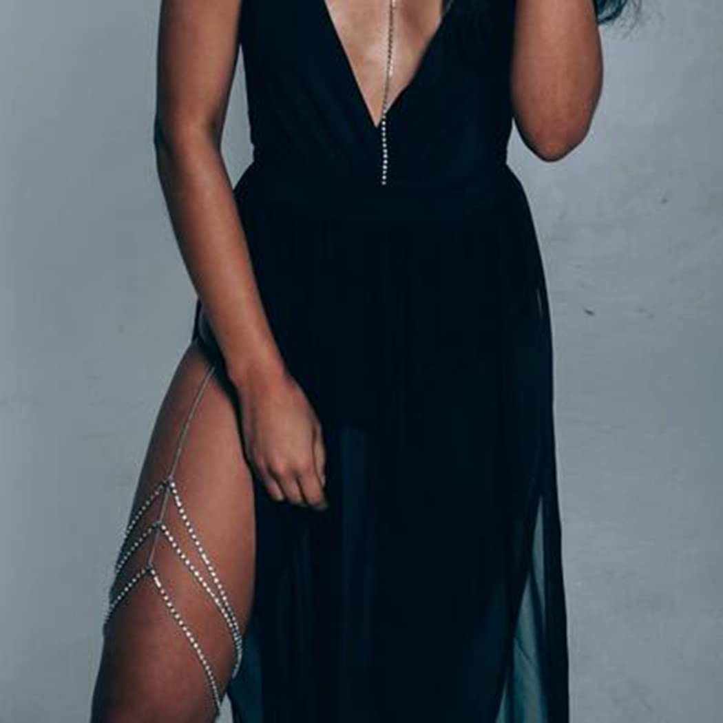 Boho Crystal Sexy Leg Chains Gold Body Chains Multilayer Beach Thigh Chain Fashion Body Jewelry for Women and Girls (silver)