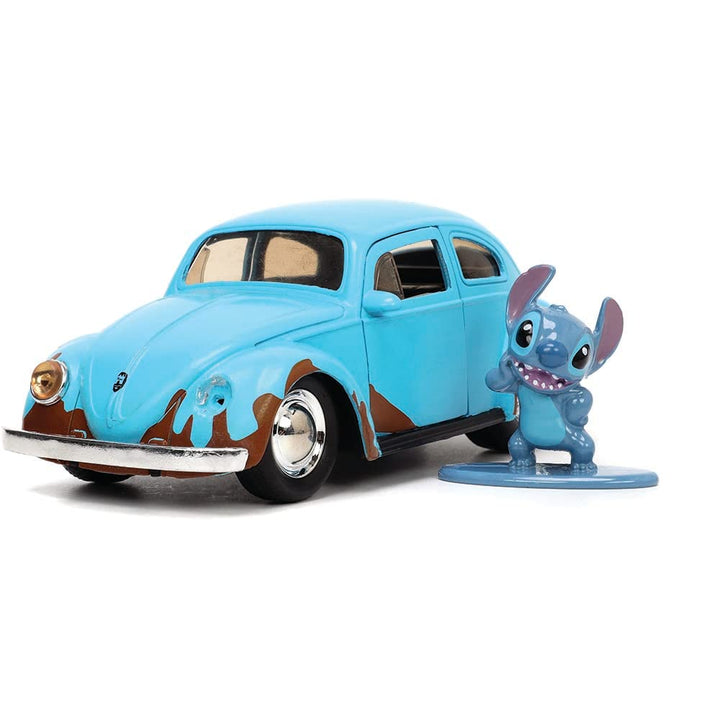 Disney Lilo and Stitch 1:32 Volkswagen Beetle Die-cast Car w/ 1.65 Stitch Figure, Toys for Kids and Adults