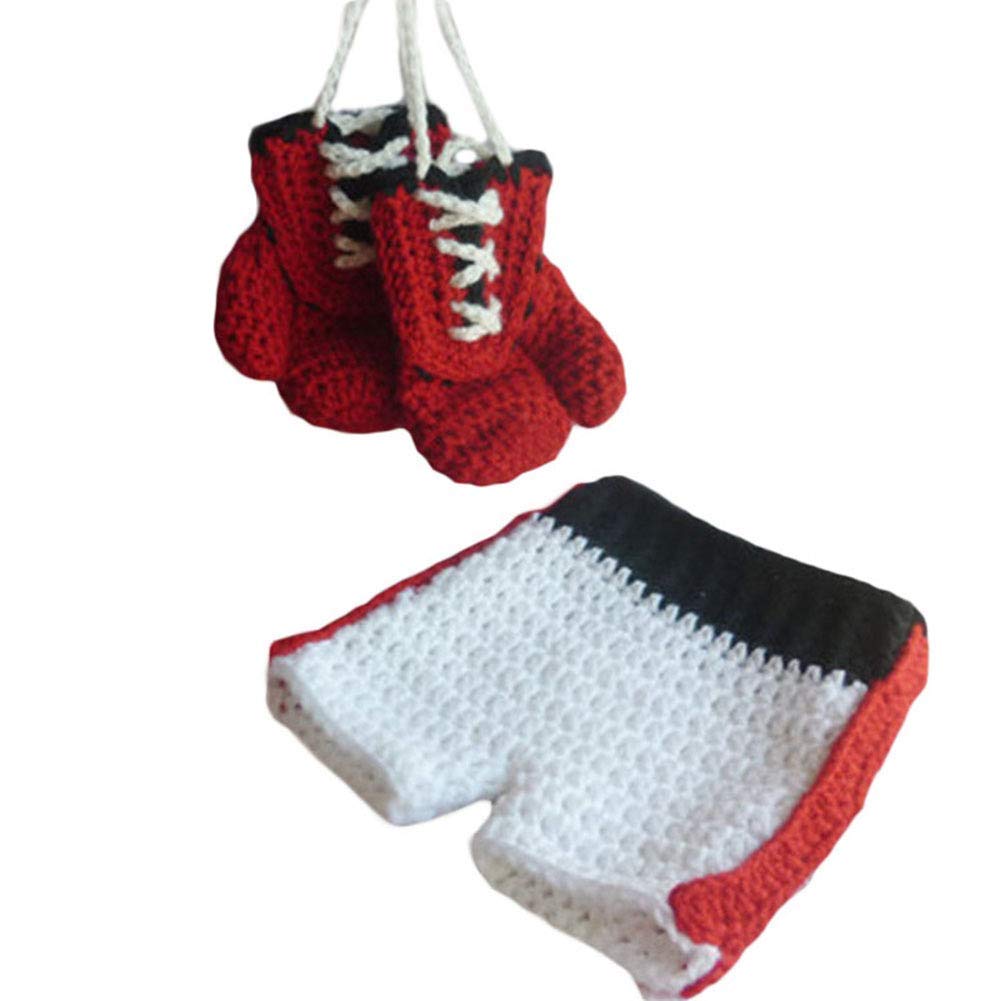 Newborn Photography Prop Infant Baby Boxing Gloves Pant Crochet Costume Knitted Shoot Outfits Knitted for 6-12 Months Baby Boy