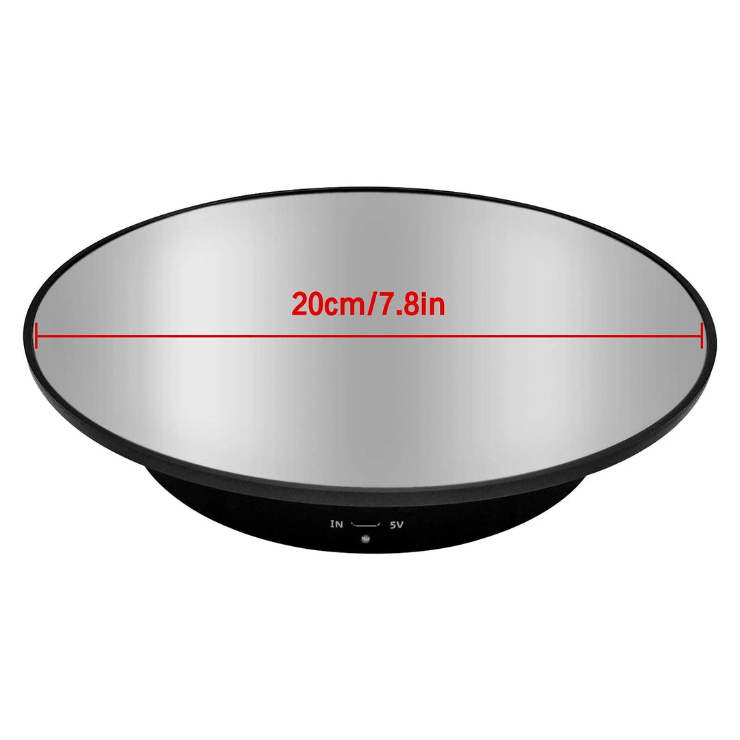 Motorized Rotating Display Stand, 7.87inch /17.6LB Load,Mirror Covered 360 Degree Turntable Display Stand for Photography Products and Shows, Max Load 8KG/ 20CM Video Show(Black)