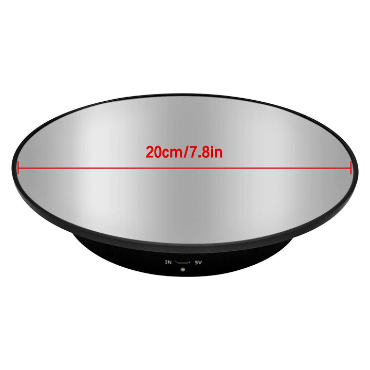 Motorized Rotating Display Stand, 7.87inch /17.6LB Load,Mirror Covered 360 Degree Turntable Display Stand for Photography Products and Shows, Max Load 8KG/ 20CM Video Show(Black)