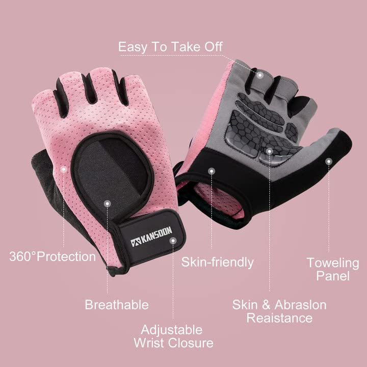 Ecotechnology Workout Gloves, Best Exercise Gloves for Weight Lifting, Cycling, Gym, Training, Powerlifting, Hanging, Breathable &amp; Fingerless Gloves, for Men &amp; Women (Medium, Pink)