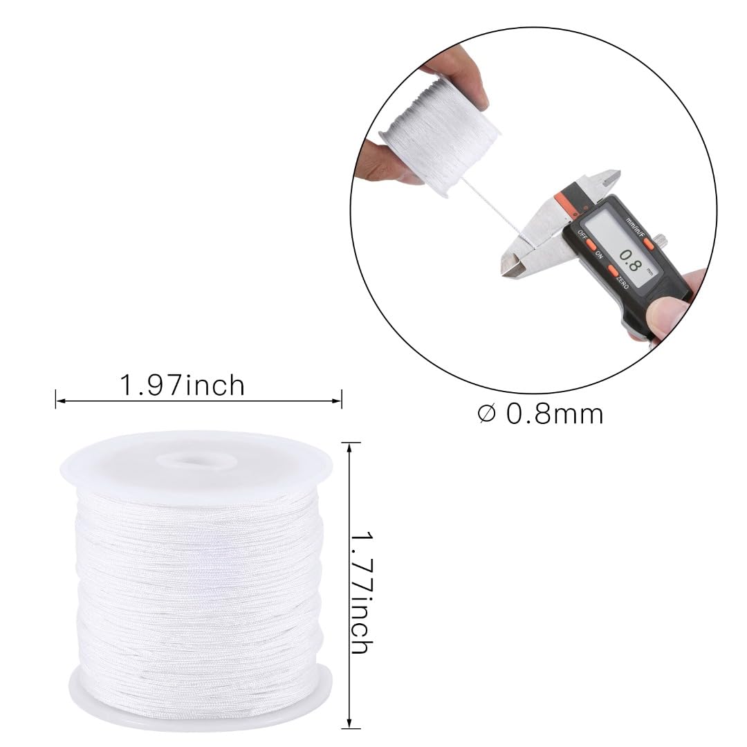 0.8mm Nylon Cord, Nylon Beading String Knotting Cord, Thread Chinese Knot Macrame Rat-Tail Bracelet Braided String (White)