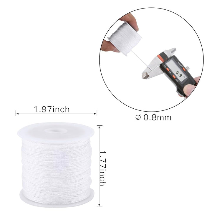 0.8mm Nylon Cord, Nylon Beading String Knotting Cord, Thread Chinese Knot Macrame Rat-Tail Bracelet Braided String (White)