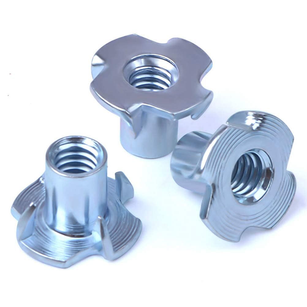 T Nuts 1/4-20,5/16-18, 3/8-16, 120pcs Zinc Plated Steel T-Nut 4 Pronged Tee Blind Nuts Assortment Kit for Wood, Rock Climbing Holds, Cabinetry, Furniture,etc.