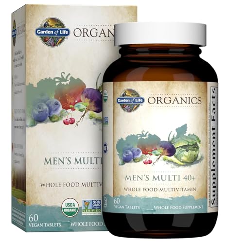 Organics Whole Food Multivitamin for Men 40+, 60 Tablets, Vegan Mens Multi for Health, Well-Being Certified Organic Whole Food Vitamins, Minerals for Men Over 40, Mens Vitamins