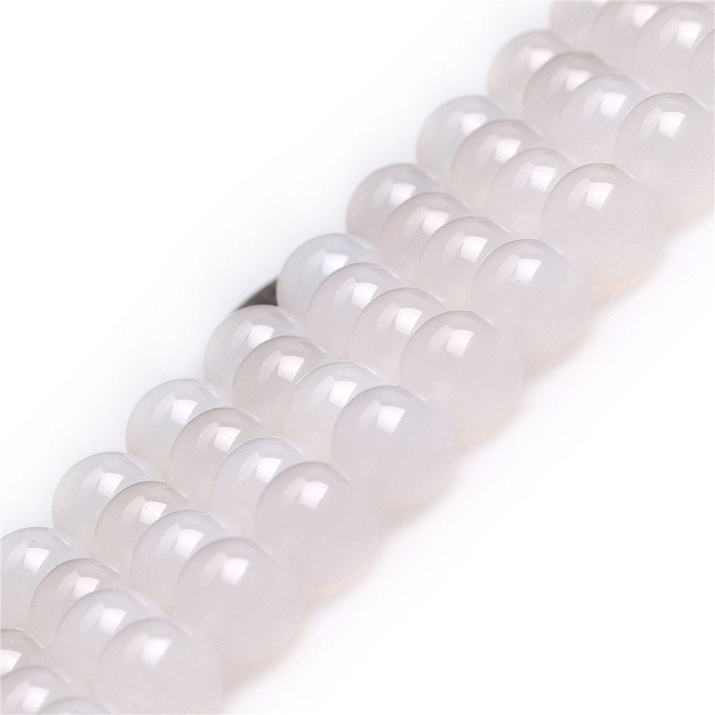 White Agate Beads Round 8mm Natural Gemstone Loose Beads for Jewelry Making (46-48pcs/strand)